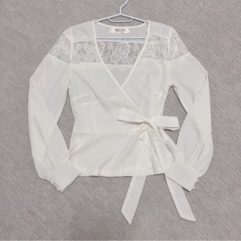 White Lace Wrap-Tie Blouse Size 4